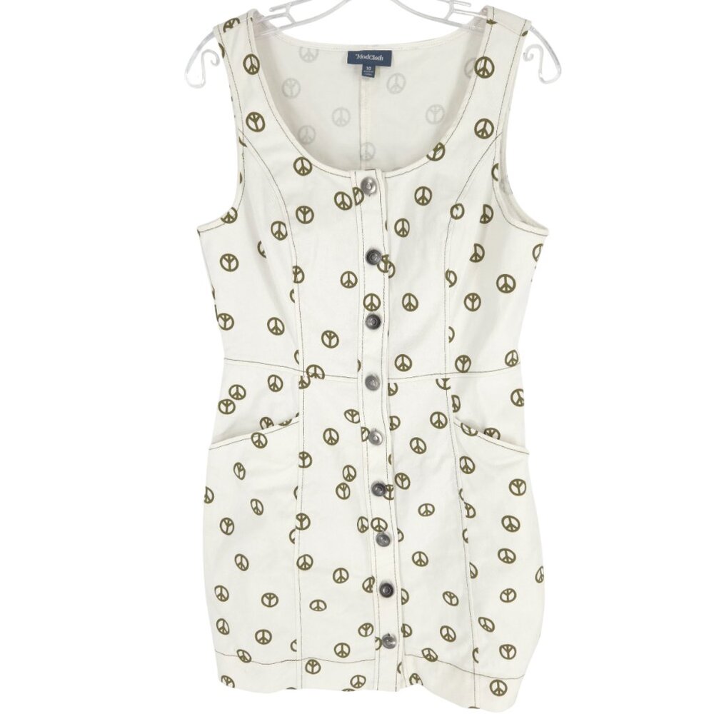 Modcloth Casual Plans Sleeveless Dress Peace Sign Sleeveless Mini Button Up Y2K
